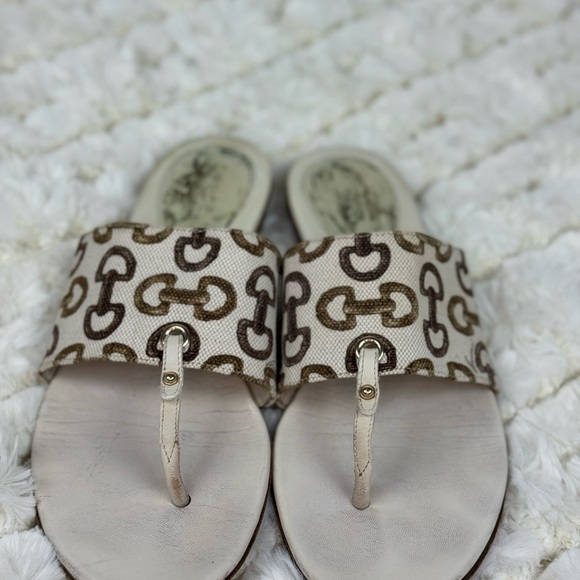 Gucci Horsebit Cream and Brown Sandals with Ornate Design Size 7 - Picture 2 of 9
